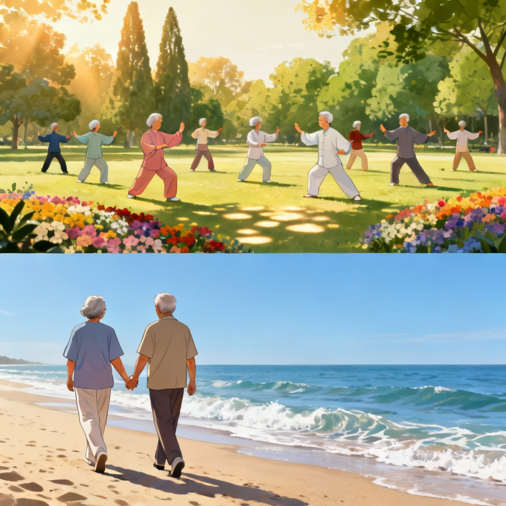 A senior couple walking hand in hand on a beach