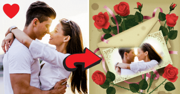 ❤️ Create Your Couple Love Portrait In The Flower Envelope! Valentine Free Photo Gift Idea!