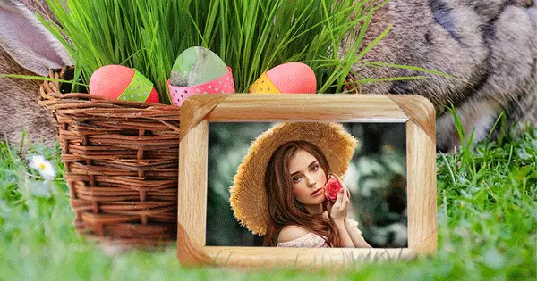 Easter Basket With Colored Eggs.Just Upload Some Photo And Get Photo Card For Easter.