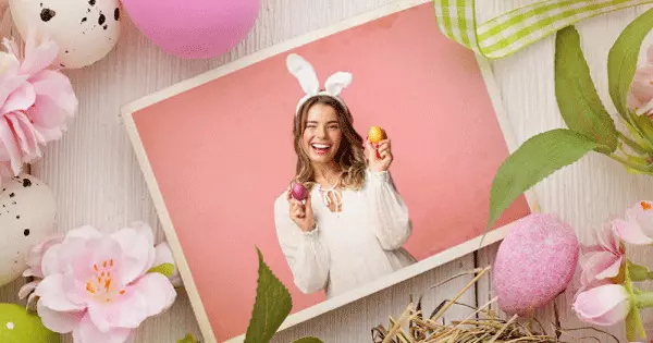Just Upload Any Picture To Create A Custom Easter Postcard Depicted With Your Photo, Eggs And Flowers