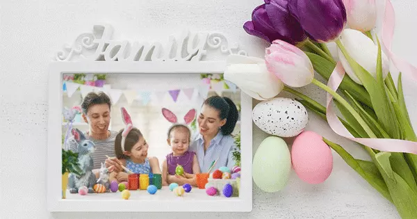 Easter Family Frame With Tulips And Eggs