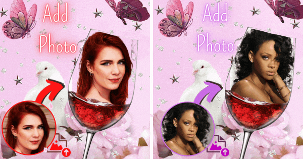 Wine Glass Photo Frame | Decorate Your Photo With Butterflies And Doves For Free!