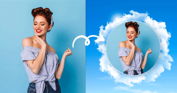 White Cloud Frame With Blue Sky Background Vector,Add Your Photo.