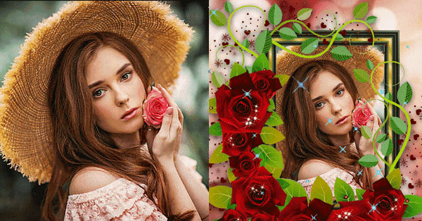 Beautiful Frame With Arrangement Of Red Roses On The Edge. Add Your Photo!