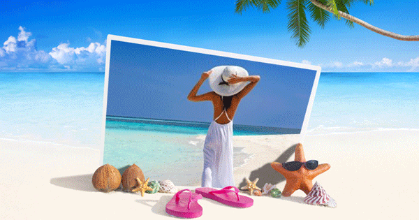 Vacation Photo Under Palm Trees