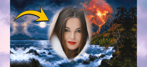 Veja Sua Foto Com Uma Paisagem de Oceano e Vulc&atilde;o Ao Fundo! Download Gratu&iacute;to!