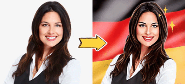 Zeichne deinen Cartoon-Avatar auf die deutsche Flagge! Kostenloser Karikatureffekt!