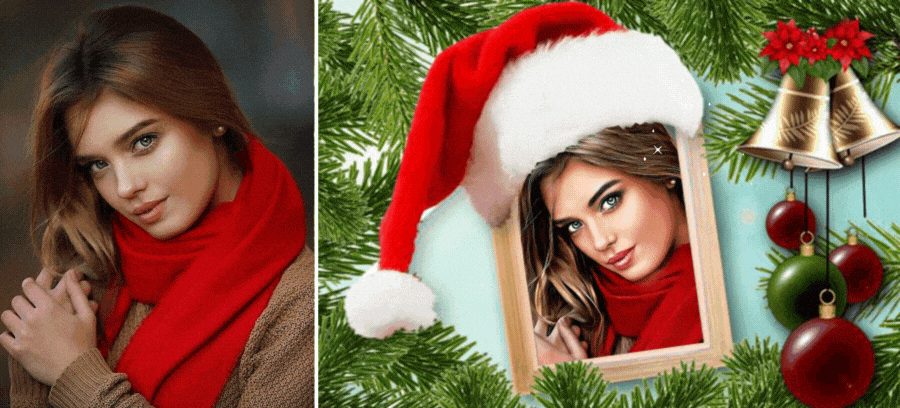 Merry Christmas | Create Your Cartoon Avatar In This Santa Hat-Wearing Photo Frame