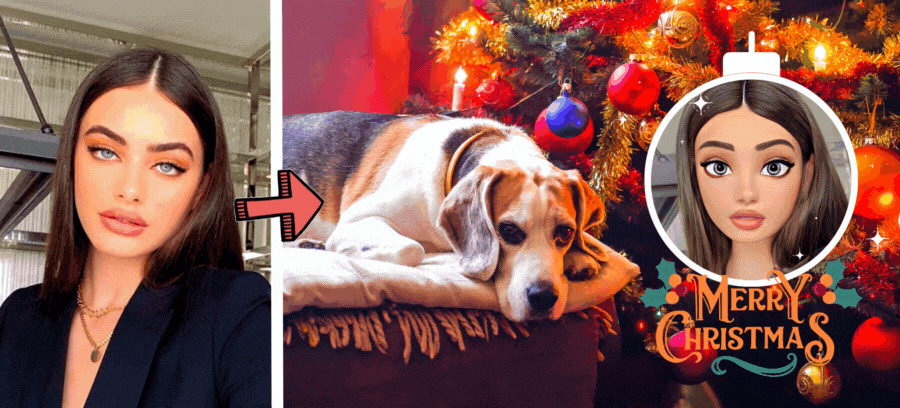 Create Your Cartoon Picture Accompanied By This Cute Dog Under The Tree 🎄
