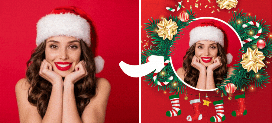 Ajoutez votre photo dans ce charmant cadre photo d&eacute;cor&eacute; de bonbons et de chaussettes de No&euml;l !