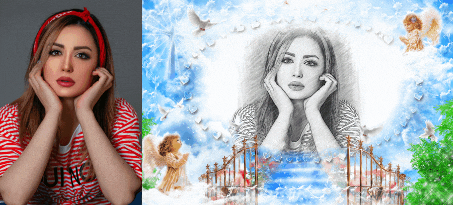 Get A Beautiful Sketch Of You Reflected On Heaven Surrounded By Angels