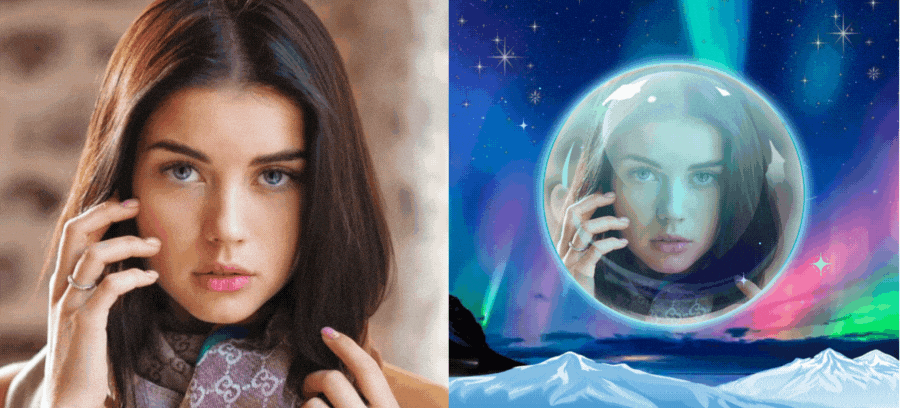 Add Your Photo In This Crystall Ball Surrounded By Fantastic Aurora Borealis ✨