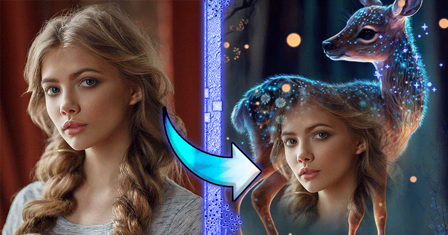 Mystical Twilight: Transform Your Photo With The AI Sparkling Deer Filter✨🦌