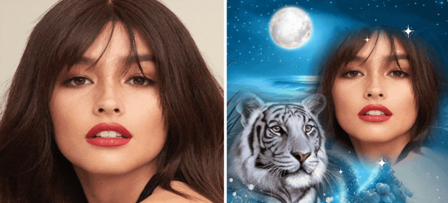Pose In This Fantastic Night Scene With A Powerful Tiger