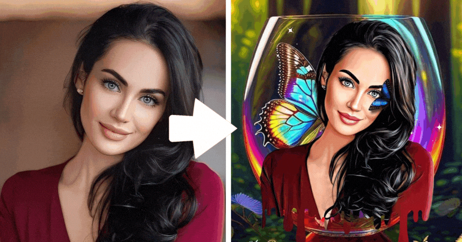 Click To Make A Beautiful Glass Cup Photo With Butterflies! 🦋