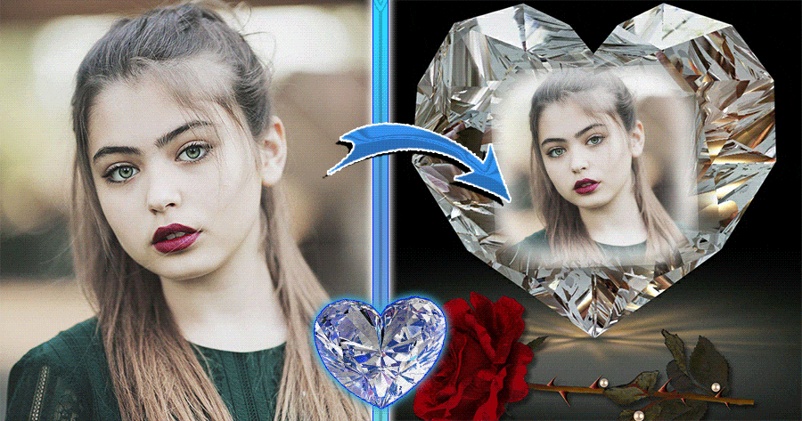 Add Your Photo With The Sparkling Diamond & Rose Frame 💎