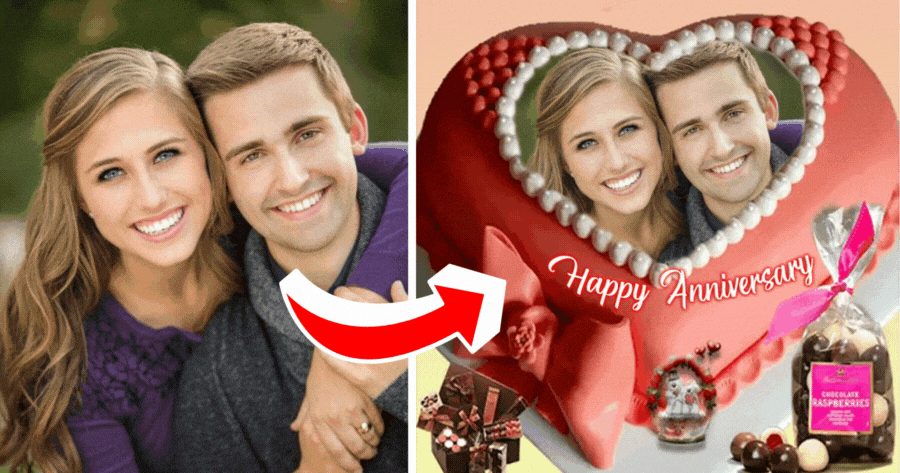 🎂 Comemore seu anivers&aacute;rio com uma moldura de foto em forma de cora&ccedil;&atilde;o com bolo!