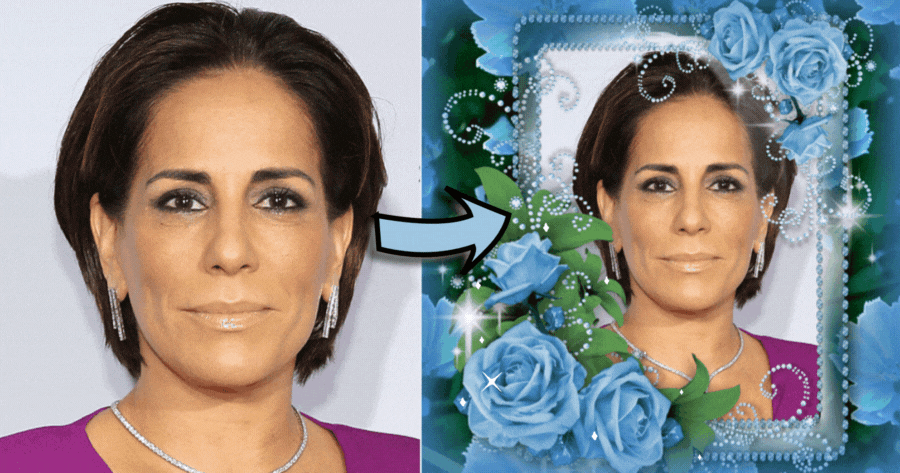 Carregue suas fotos para se tornar bonita neste quadro de fotos de Rosa Azul