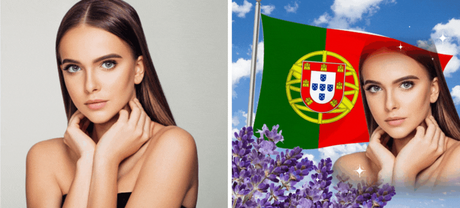 Add Your Photo Over The Portugal Flag Surrounded By Lavender