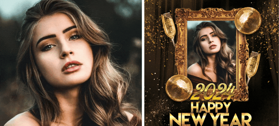 Happy New Year 2024! | Add A Beautiful Photo And Celebrate With A Glass Of Champagne 🎉