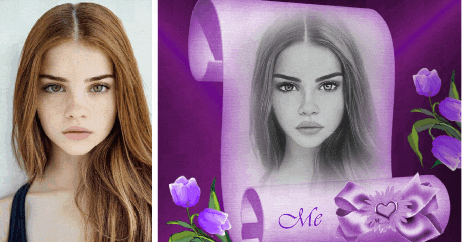 ✏️ Generate Your Sketch Photos In This Purple Scroll Frame