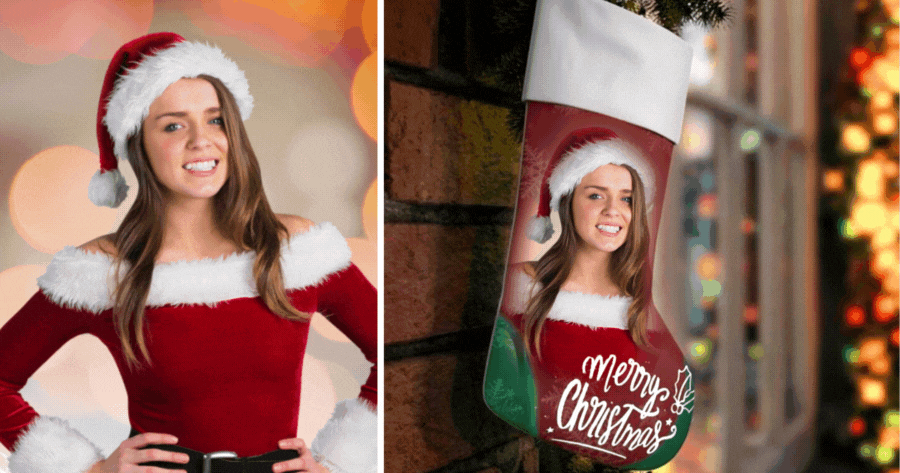 Personalize sua foto de meias de Natal gratuitamente!