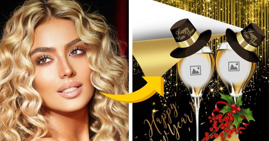 Edit Your Photo With New Year Glasses Wine And Hat
