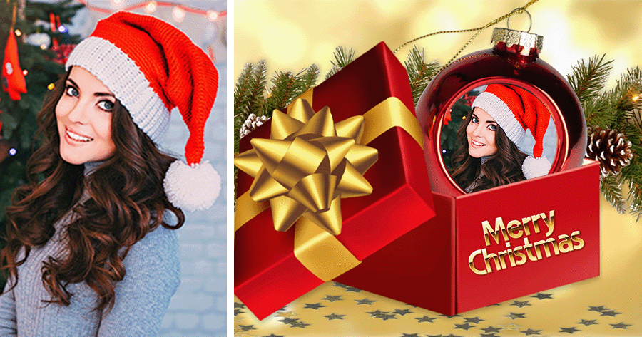 Surpresa! Adicione Suas Fotos A Esta Moldura de Presente de Natal