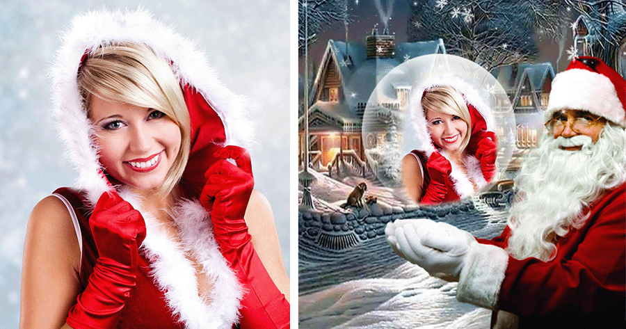 Adicione sua foto a esta fofa bola de neve do Papai Noel!