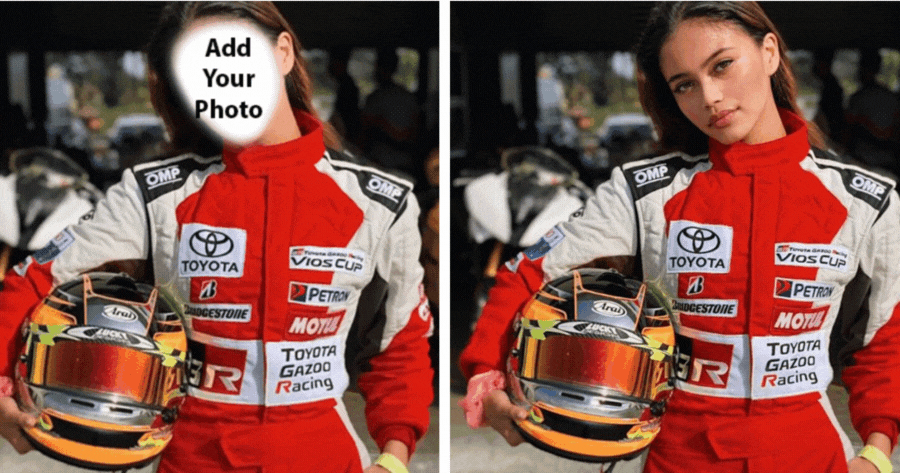 Place Your Photo Inside Racing Driver Suit!