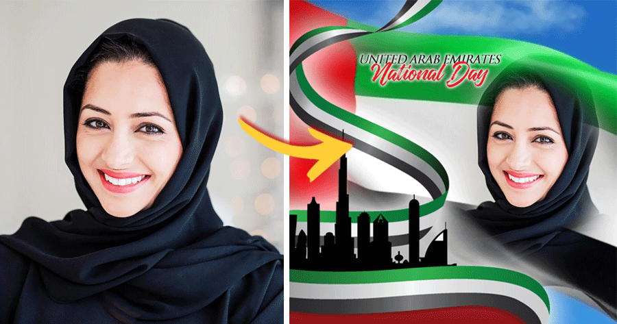 أرفق صورتك لليوم الوطني مع علم الإمارات العربية المتحدة!