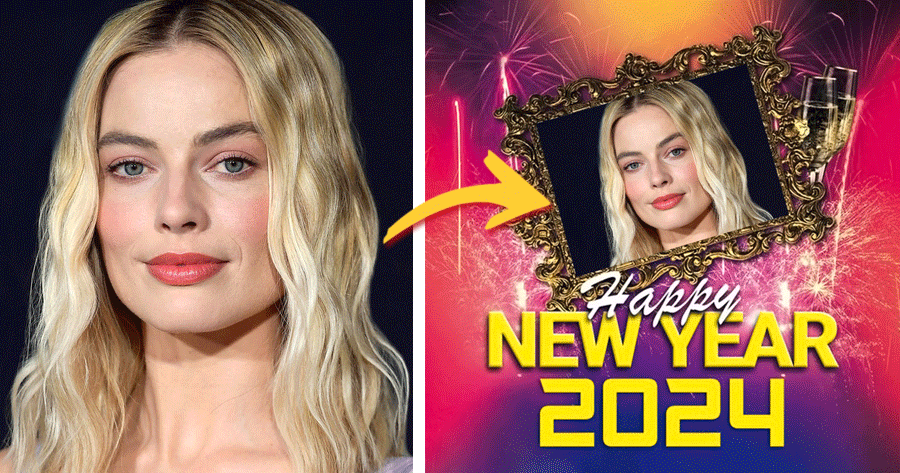 Setzen Sie Ihr Foto kostenlos in einen Neujahrsrahmen!