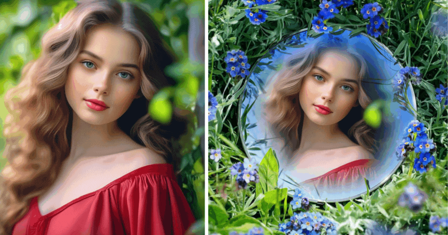 Lade dein sch&ouml;nstes Gesicht in diesen Blumenspiegel hoch.