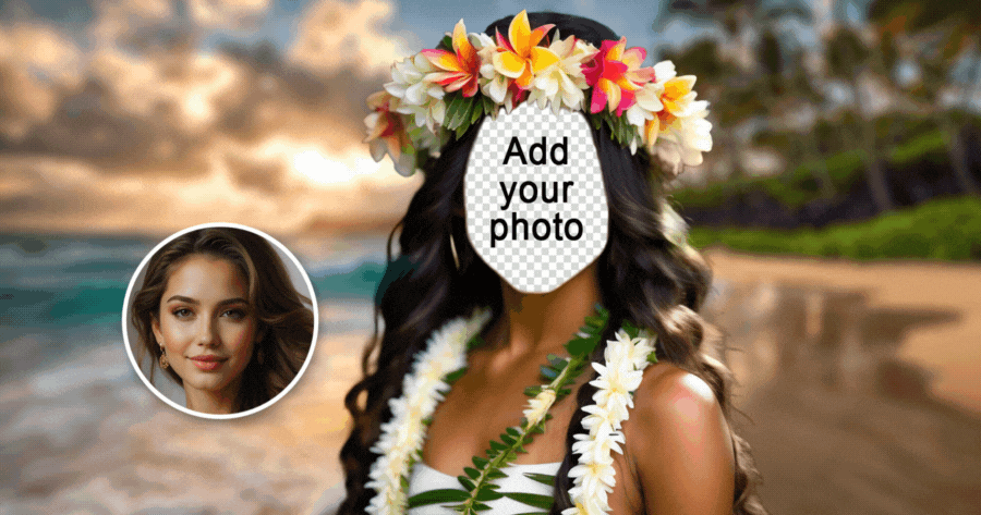 Bạn sẽ tr&ocirc;ng như thế n&agrave;o trong bộ đầm kiểu Hawaii? Tạo ngay b&acirc;y giờ!