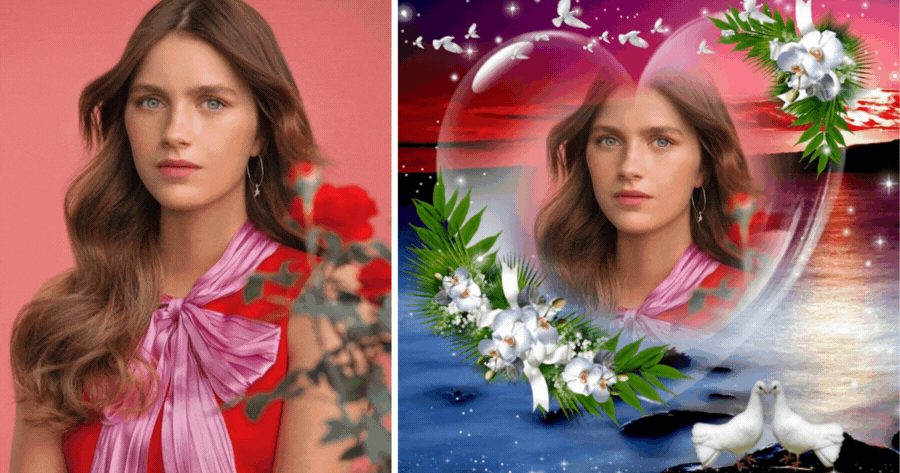 Upload Your Fairest Face In This Love Flower Photo Frame!