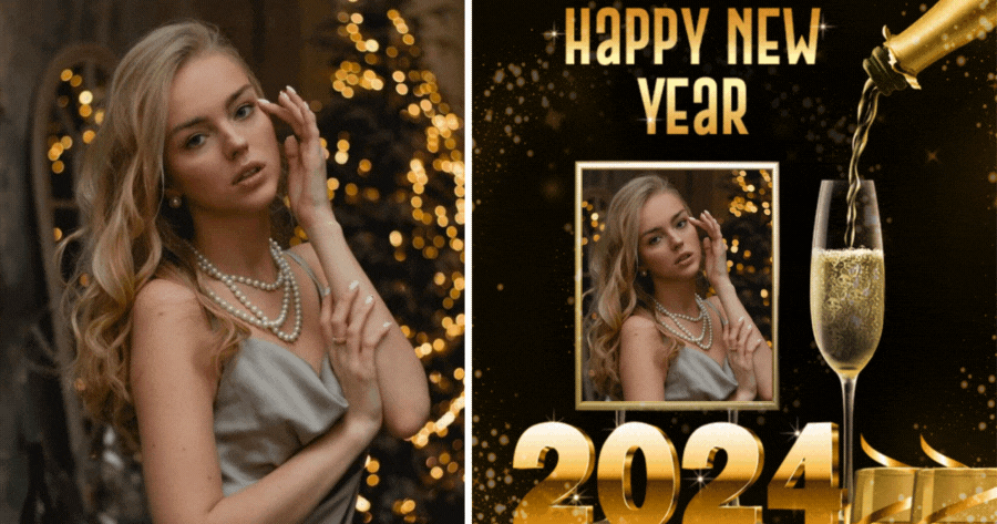 🥂 Frohes Neues Jahr | Lassen Sie Ihre Fotos mit einem Champagner-Rahmen funkeln!
