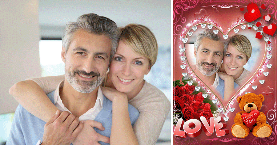 ❤️ Add Your Couple Portrait In Valentine Teddy Bear Photo Frame Now!
