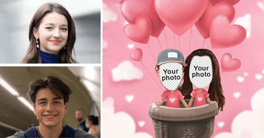 💖 Customize Your Valentine Caricature With Hot Air Balloon Effect!