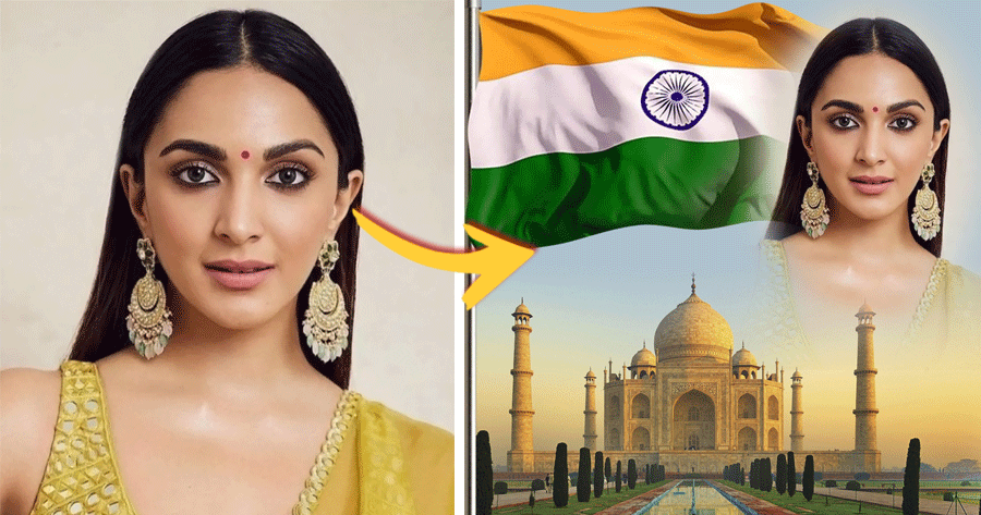 Personalize Your Photo With Taj Mahal In India Over The Flag!