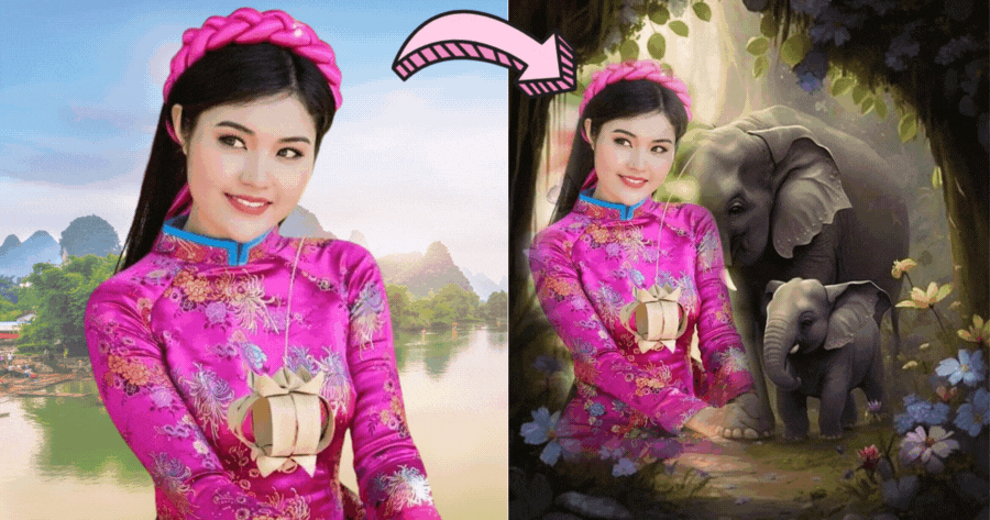 Chụp một bức ảnh với con voi tr&aacute;ng lệ 🐘