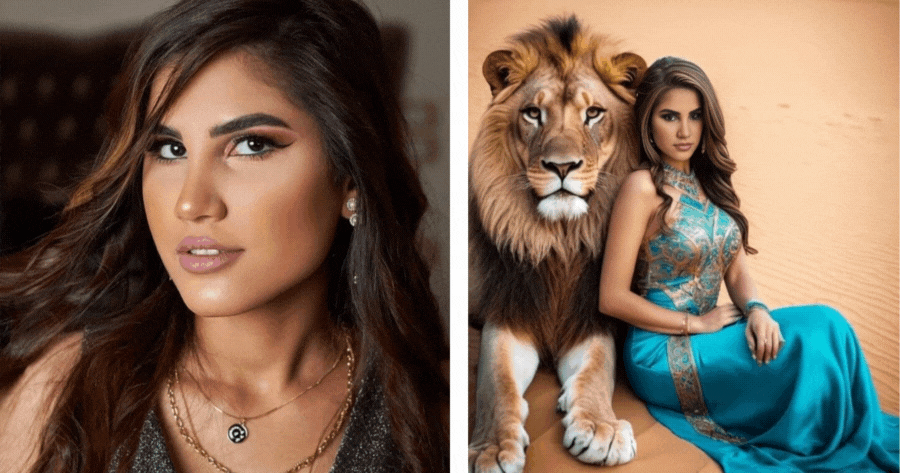 التقاط الصور مع الأسود في الصحراء
