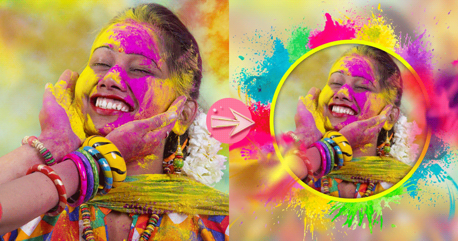Joyeux Holi! Cliquez pour g&eacute;n&eacute;rer gratuitement un cadre photo pour vous