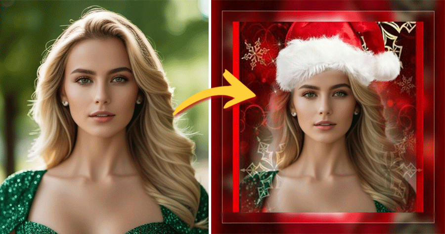 Gere sua foto de Natal com moldura e chap&eacute;u de Papai Noel