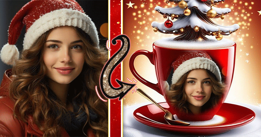 Desenhe Sua Foto Com Moldura de Copo de Natal 🎄☕