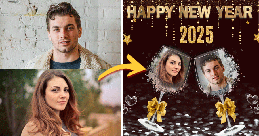 Gere sua foto de casal com moldura de vidro de Ano Novo