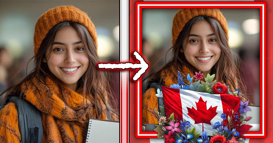 Add Your Photo To  Canada Flag With Flower Frame! 🎉