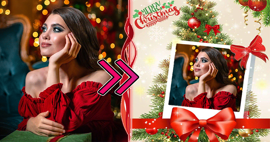 Place Your Photo On The Christmas Tree Frame 🎄