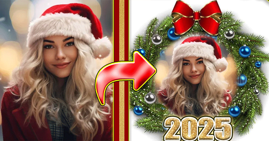 Decorate Your Photo With Gorgeous New Year 2025 Wreath!
