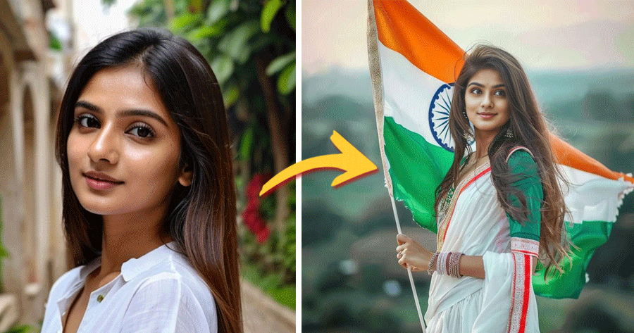 Highlight The Flag With A Stunning Saree Girl Frame!