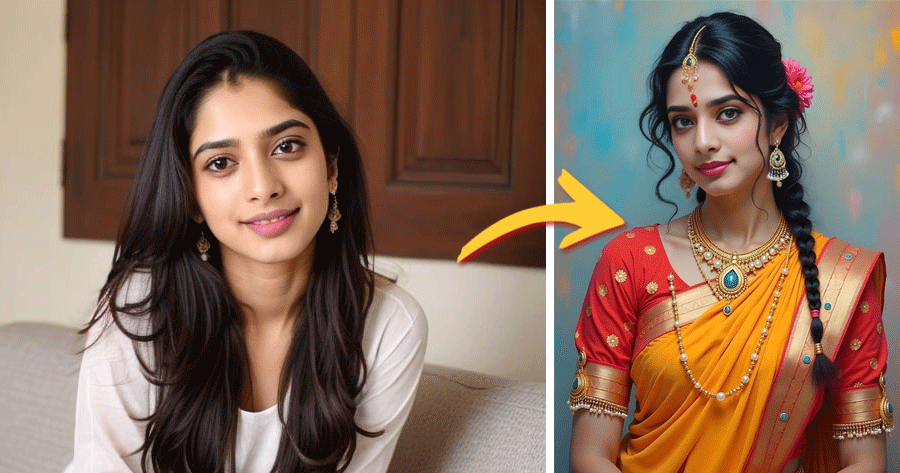 Turn Your Photo Into A Traditional Saree Painting!